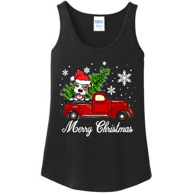 Pitbull Dog Riding Red Truck Christmas Decorations Pajama Sweatshirt Ladies Essential Tank