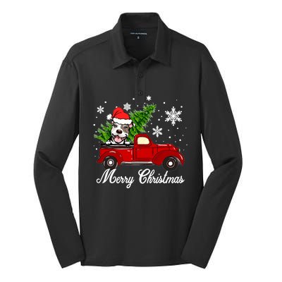 Pitbull Dog Riding Red Truck Christmas Decorations Pajama Sweatshirt Silk Touch Performance Long Sleeve Polo