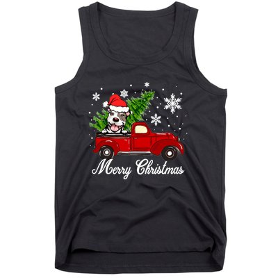 Pitbull Dog Riding Red Truck Christmas Decorations Pajama Sweatshirt Tank Top