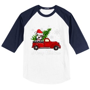 Pitbull Dog Riding Red Truck Christmas Decorations Pajama Sweatshirt Baseball Sleeve Shirt