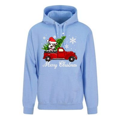 Pitbull Dog Riding Red Truck Christmas Decorations Pajama Sweatshirt Unisex Surf Hoodie