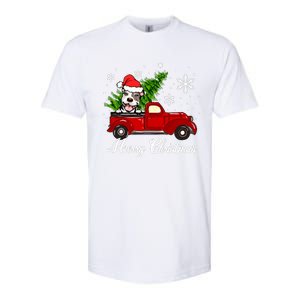 Pitbull Dog Riding Red Truck Christmas Decorations Pajama Sweatshirt Softstyle CVC T-Shirt