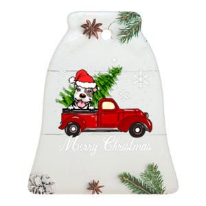 Pitbull Dog Riding Red Truck Christmas Decorations Pajama Sweatshirt Ceramic Bell Ornament