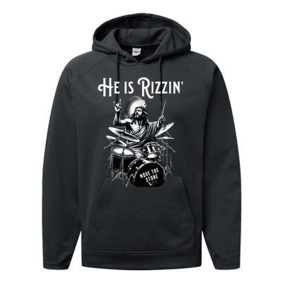 Percussion Drum Rizz He Is Rizzin Jesus Drumming Performance Fleece Hoodie