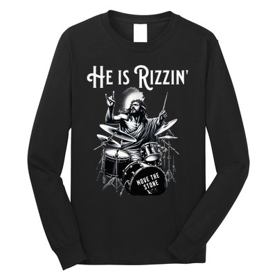 Percussion Drum Rizz He Is Rizzin Jesus Drumming Long Sleeve Shirt