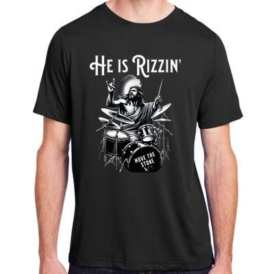 Percussion Drum Rizz He Is Rizzin Jesus Drumming Adult ChromaSoft Performance T-Shirt