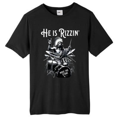 Percussion Drum Rizz He Is Rizzin Jesus Drumming Tall Fusion ChromaSoft Performance T-Shirt