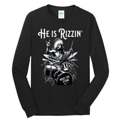 Percussion Drum Rizz He Is Rizzin Jesus Drumming Tall Long Sleeve T-Shirt