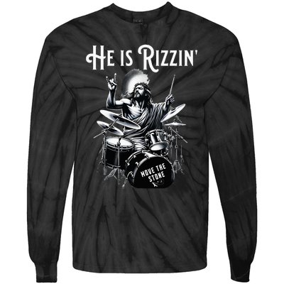 Percussion Drum Rizz He Is Rizzin Jesus Drumming Tie-Dye Long Sleeve Shirt