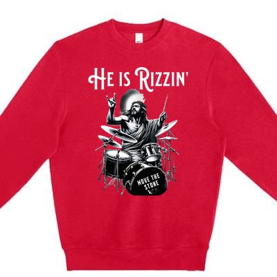 Percussion Drum Rizz He Is Rizzin Jesus Drumming Premium Crewneck Sweatshirt