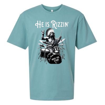 Percussion Drum Rizz He Is Rizzin Jesus Drumming Sueded Cloud Jersey T-Shirt