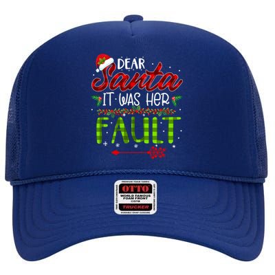 Plaid Dear Santa It Was Her Fault Matching Couples Christmas Gift High Crown Mesh Back Trucker Hat