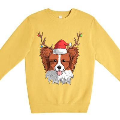 Papillon Dog Santa Claus Hat Christmas Xmas Reindeer Gift Premium Crewneck Sweatshirt