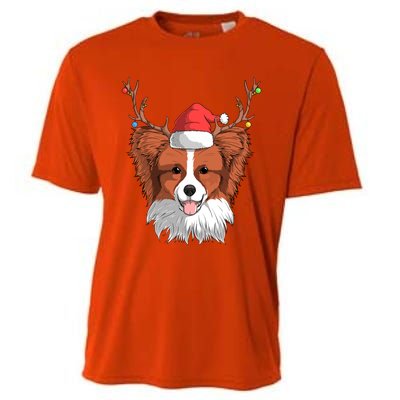 Papillon Dog Santa Claus Hat Christmas Xmas Reindeer Gift Cooling Performance Crew T-Shirt