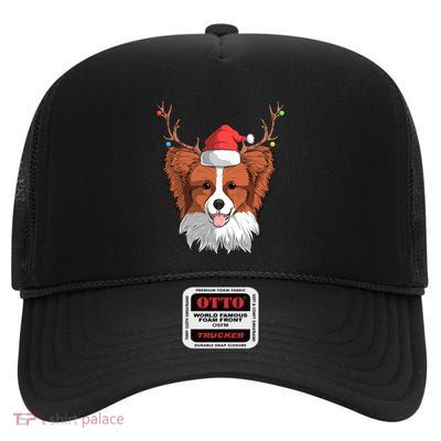 Papillon Dog Santa Claus Hat Christmas Xmas Reindeer Gift High Crown Mesh Back Trucker Hat