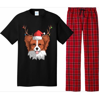 Papillon Dog Santa Claus Hat Christmas Xmas Reindeer Gift Pajama Set