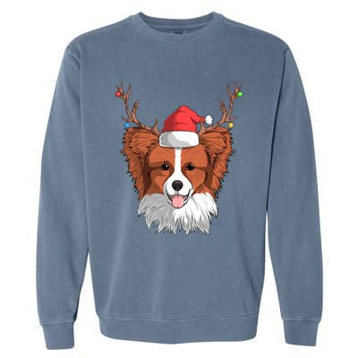 Papillon Dog Santa Claus Hat Christmas Xmas Reindeer Gift Garment-Dyed Sweatshirt