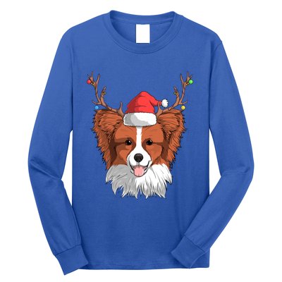 Papillon Dog Santa Claus Hat Christmas Xmas Reindeer Gift Long Sleeve Shirt