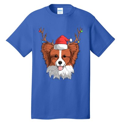 Papillon Dog Santa Claus Hat Christmas Xmas Reindeer Gift Tall T-Shirt