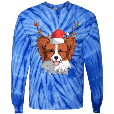 Papillon Dog Santa Claus Hat Christmas Xmas Reindeer Gift Tie-Dye Long Sleeve Shirt