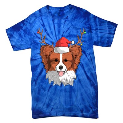 Papillon Dog Santa Claus Hat Christmas Xmas Reindeer Gift Tie-Dye T-Shirt