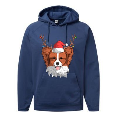 Papillon Dog Santa Claus Hat Christmas Xmas Reindeer Gift Performance Fleece Hoodie