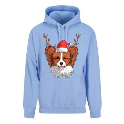 Papillon Dog Santa Claus Hat Christmas Xmas Reindeer Gift Unisex Surf Hoodie