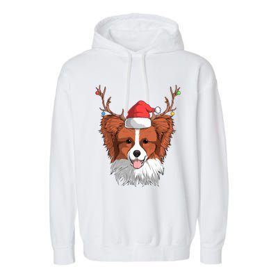 Papillon Dog Santa Claus Hat Christmas Xmas Reindeer Gift Garment-Dyed Fleece Hoodie