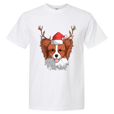 Papillon Dog Santa Claus Hat Christmas Xmas Reindeer Gift Garment-Dyed Heavyweight T-Shirt