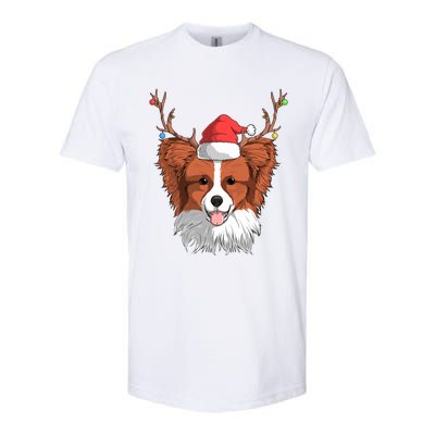 Papillon Dog Santa Claus Hat Christmas Xmas Reindeer Gift Softstyle CVC T-Shirt