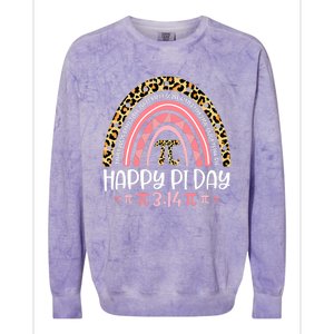 Pi Day Spiral Pi Math Teacher 3 14 Leopard Rainbow Colorblast Crewneck Sweatshirt