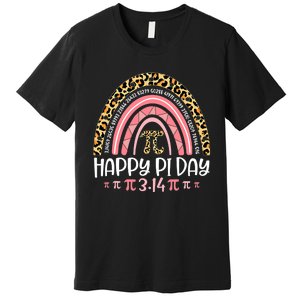 Pi Day Spiral Pi Math Teacher 3 14 Leopard Rainbow Premium T-Shirt