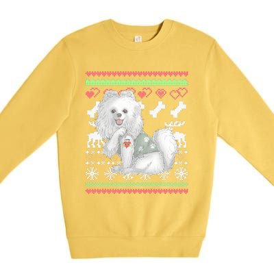 Pomeranian Dog Santa Claus Ugly Christmas Pattern Long Sleeve Premium Crewneck Sweatshirt