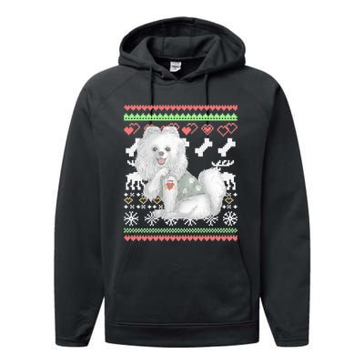 Pomeranian Dog Santa Claus Ugly Christmas Pattern Long Sleeve Performance Fleece Hoodie