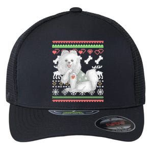 Pomeranian Dog Santa Claus Ugly Christmas Pattern Long Sleeve Flexfit Unipanel Trucker Cap