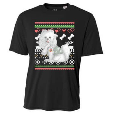 Pomeranian Dog Santa Claus Ugly Christmas Pattern Long Sleeve Cooling Performance Crew T-Shirt