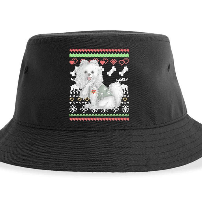 Pomeranian Dog Santa Claus Ugly Christmas Pattern Long Sleeve Sustainable Bucket Hat