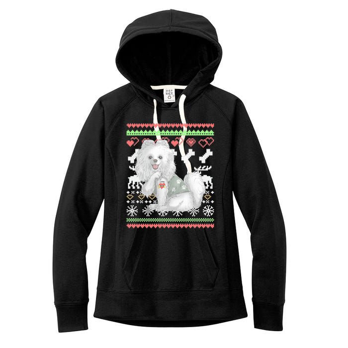 Pomeranian Dog Santa Claus Ugly Christmas Pattern Long Sleeve Women's Fleece Hoodie