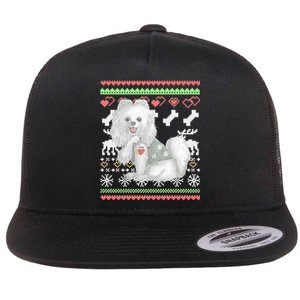 Pomeranian Dog Santa Claus Ugly Christmas Pattern Long Sleeve Flat Bill Trucker Hat