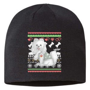 Pomeranian Dog Santa Claus Ugly Christmas Pattern Long Sleeve Sustainable Beanie