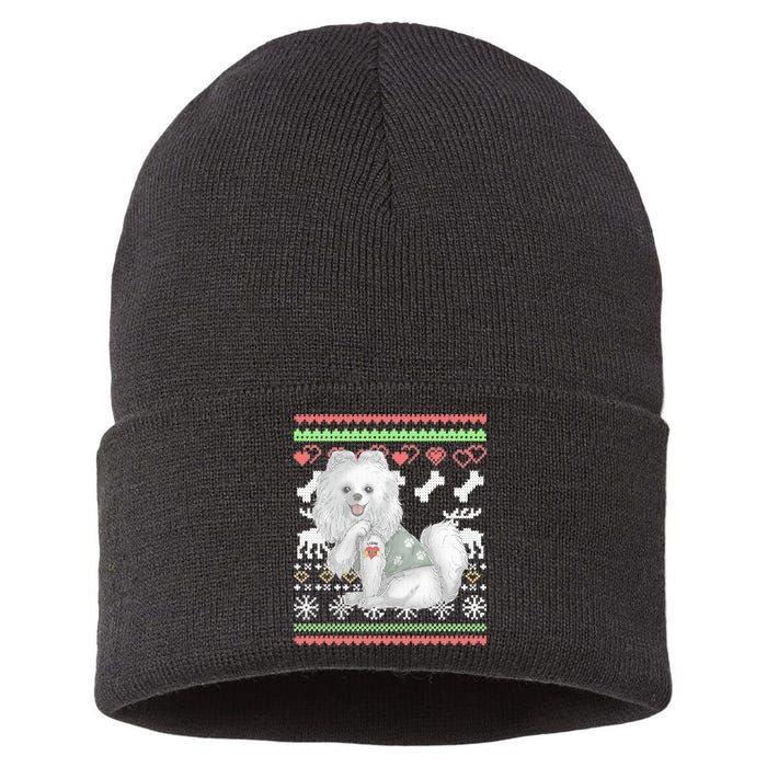 Pomeranian Dog Santa Claus Ugly Christmas Pattern Long Sleeve Sustainable Knit Beanie