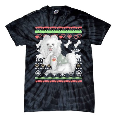 Pomeranian Dog Santa Claus Ugly Christmas Pattern Long Sleeve Tie-Dye T-Shirt