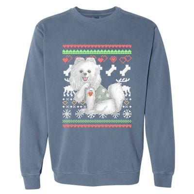 Pomeranian Dog Santa Claus Ugly Christmas Pattern Long Sleeve Garment-Dyed Sweatshirt