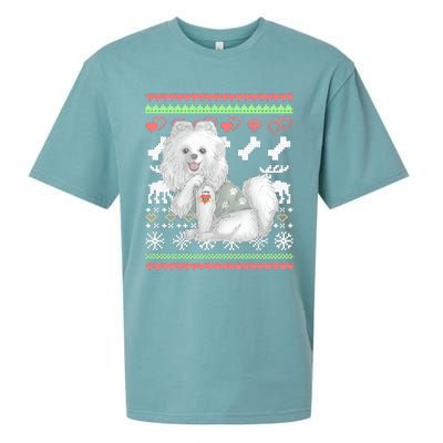 Pomeranian Dog Santa Claus Ugly Christmas Pattern Long Sleeve Sueded Cloud Jersey T-Shirt