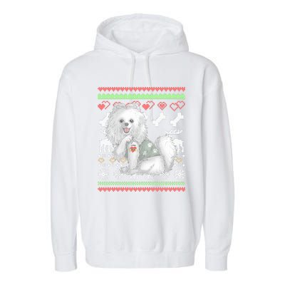 Pomeranian Dog Santa Claus Ugly Christmas Pattern Long Sleeve Garment-Dyed Fleece Hoodie