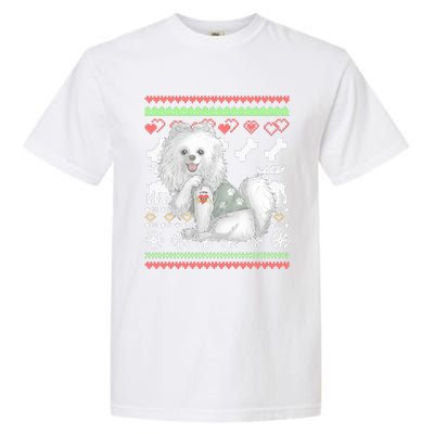 Pomeranian Dog Santa Claus Ugly Christmas Pattern Long Sleeve Garment-Dyed Heavyweight T-Shirt