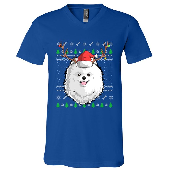 Pomeranian Dog Santa Claus Ugly Christmas Xmas Reindeer Cute Gift V-Neck T-Shirt