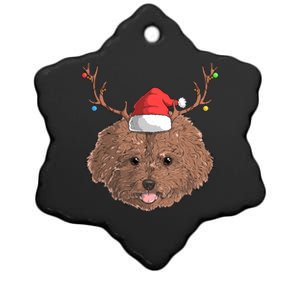 Poodle Dog Santa Claus Hat Christmas Xmas Holiday Reindeer Funny Gift Ceramic Star Ornament