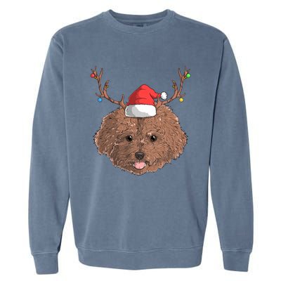 Poodle Dog Santa Claus Hat Christmas Xmas Holiday Reindeer Funny Gift Garment-Dyed Sweatshirt