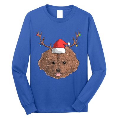 Poodle Dog Santa Claus Hat Christmas Xmas Holiday Reindeer Funny Gift Long Sleeve Shirt